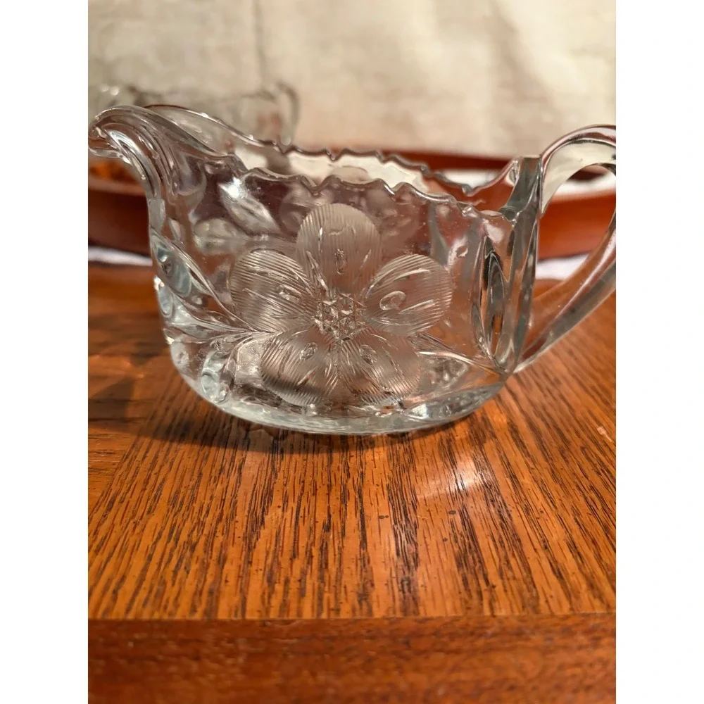 ABP  Floral Pressed Glass Creamer and Sugar Bowl Set